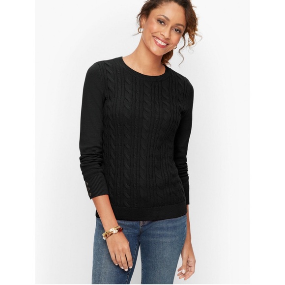 Talbots Sweaters - Talbots Plus Button Cuff Cable Knit Sweater Black Women’s Plus‎ X